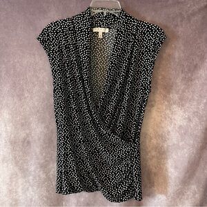 Chaus New York Black White Polka Dot Sleeveless Faux Wrap Top Women’s Medium